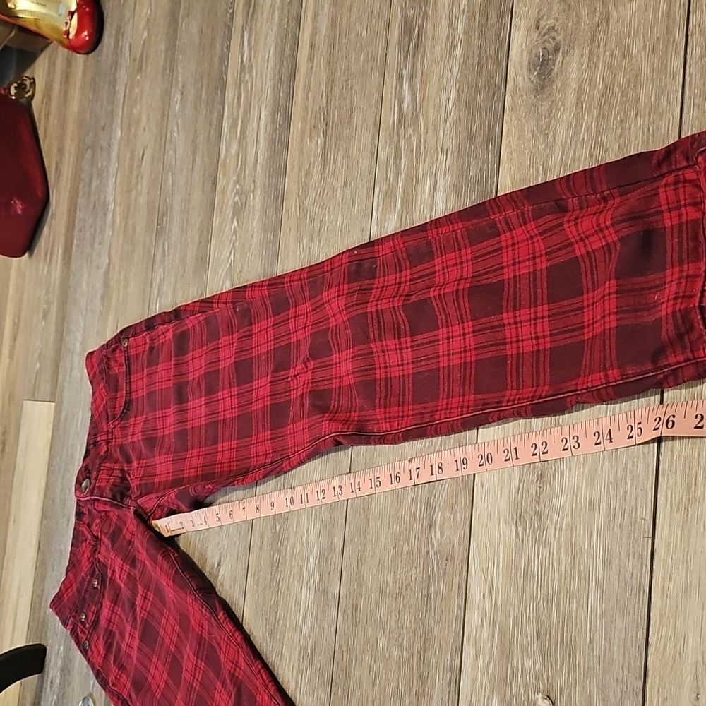 Truce Red/Black Tartan Plaid Women's Skinny Jeans, Size 3 - Picture 8 of 10